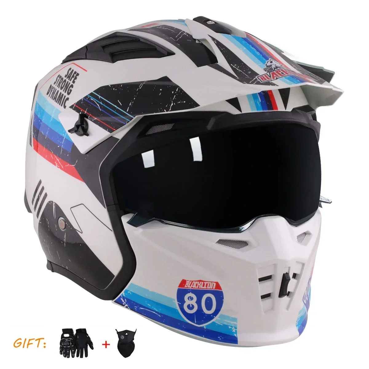 Combination Modular Full Face Open Face Motorcycle Helmet Retro Casco Motocross Detachable Mouth Helmet Capacete Free Glove