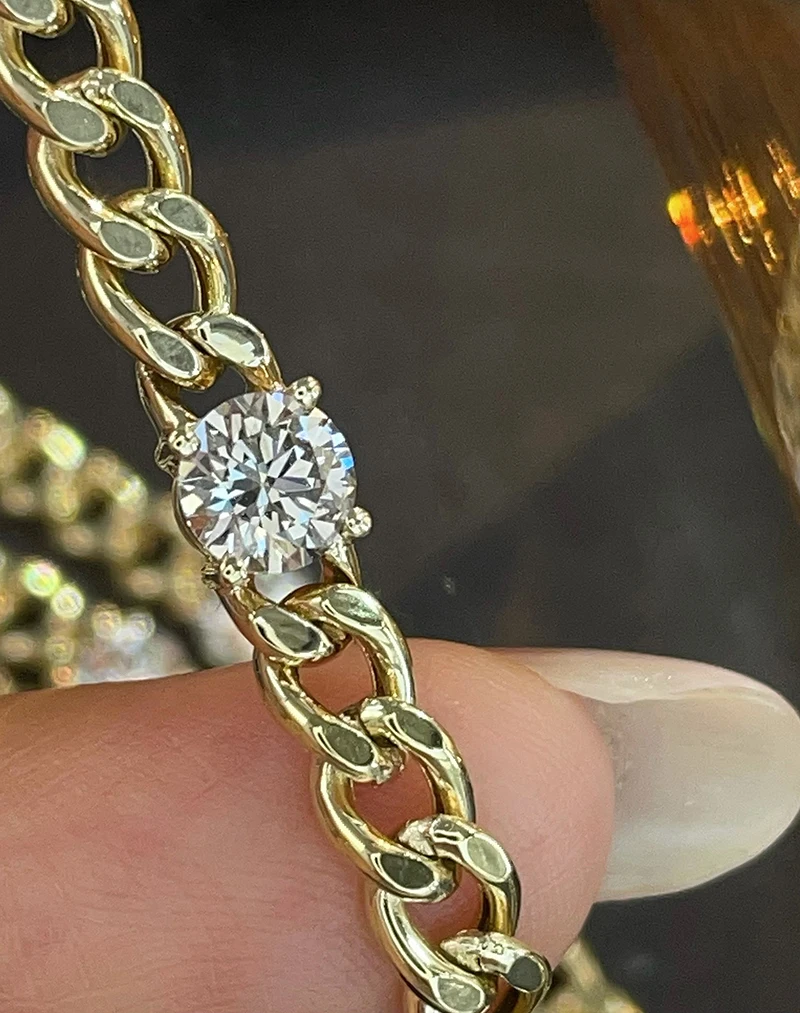 KUGG 100% 18K Yellow Gold Bracelet Fashion Cuban Chain Round Cut Real Natural Diamond Bracelet for Women High Party Jewelry