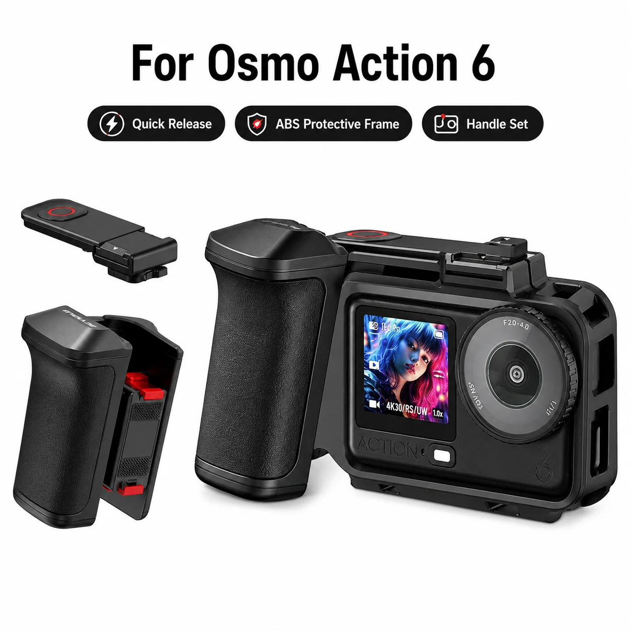 For DJI Osmo Action 6 Cage Kit Quick Release ABS Protective Frame Street Photography Handle Set Camera Accessories