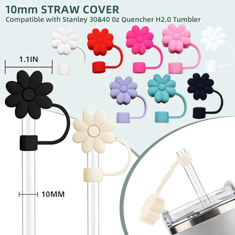 Cute Flower Silicone Straw Cover For Stanley Cup Halloween Drinking Dust Cap Drink Cup Straw Plug Tips Cover Accessories