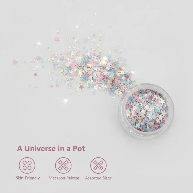Colorful Holographic Star Nail Glitter Five-Pointed Sequins DIY Nail Art Decor for Cosplay Makeup Design