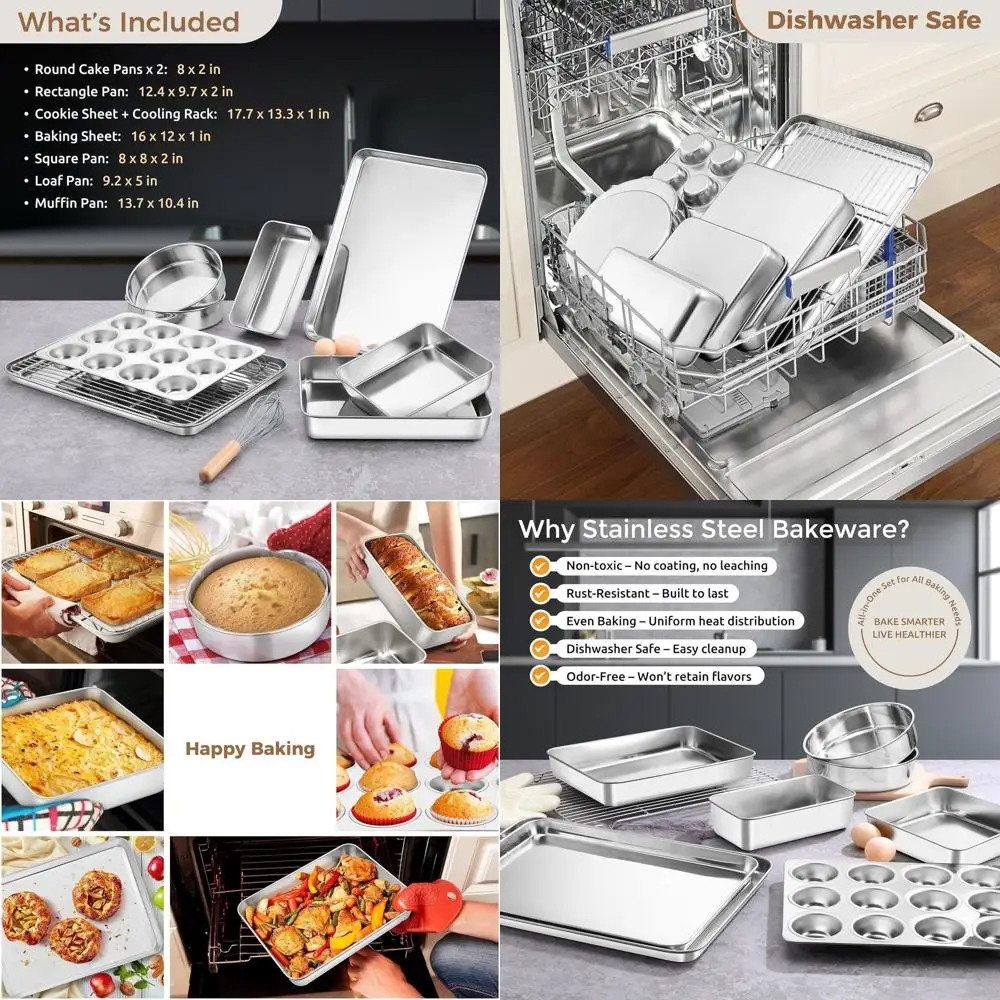 

9-Piece Baking Set: Perfect for Cakes, Cookies, Loaves, and Muffins with Baking Sheets, Pans, and Rack, Dishwasher Safe