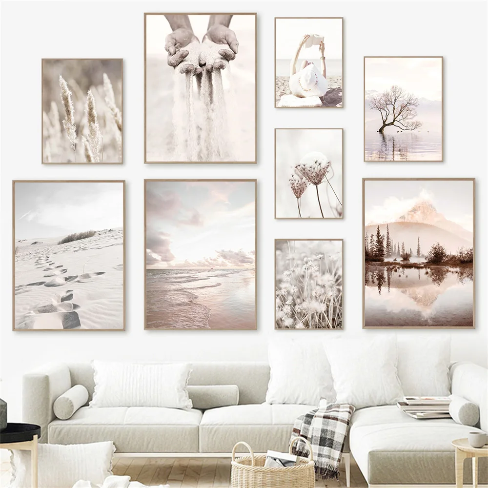 Dandelion Reed Grains Of Sand Sunset Mountain Lake Wall Art Canvas Painting Nordic Posters And Prints Pictures Living Room Decor