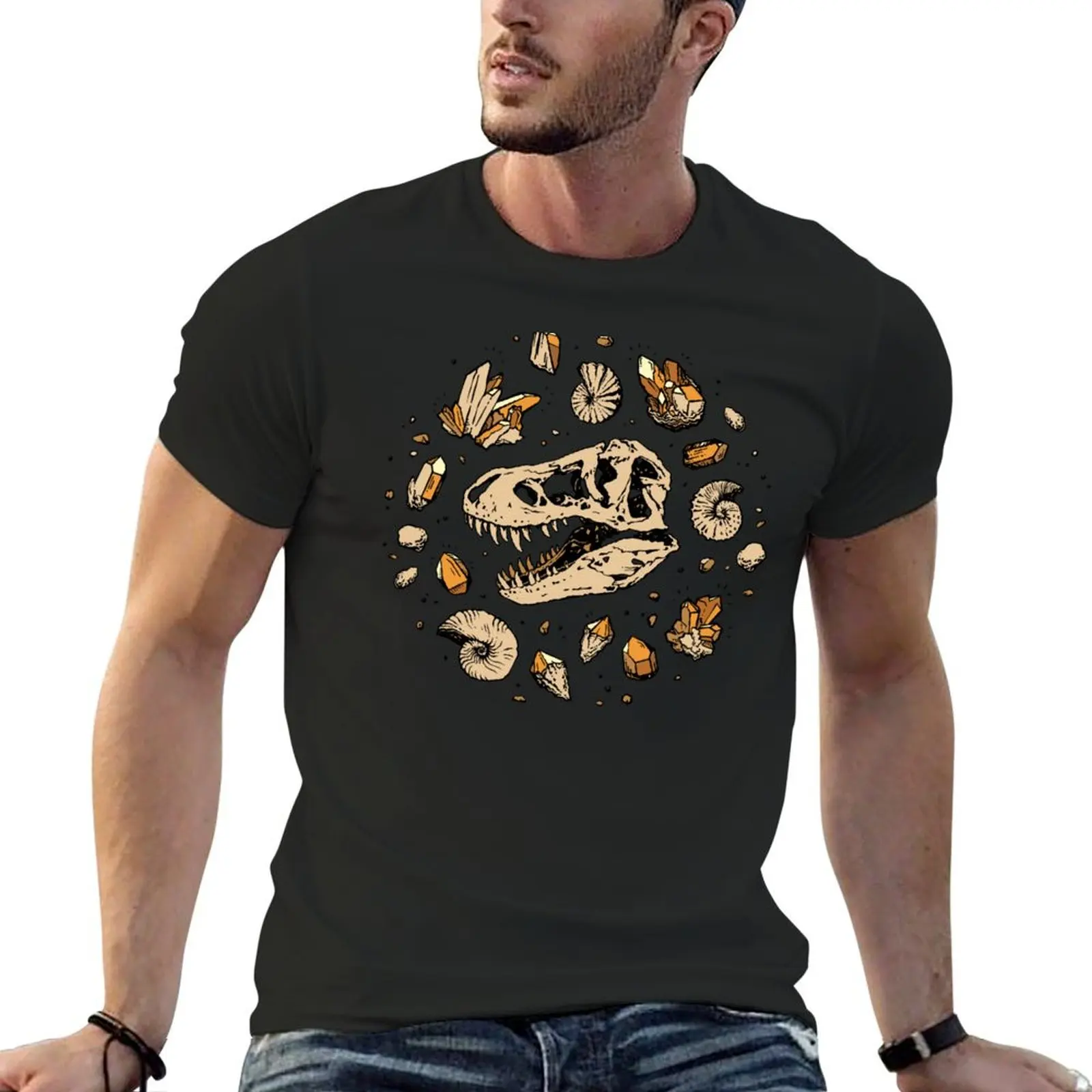 Geo-rex Vortex | Citrine Quartz | Dinosaur Fossil Art T-Shirt heavyweights cute tops Blouse T-shirts for men cotton