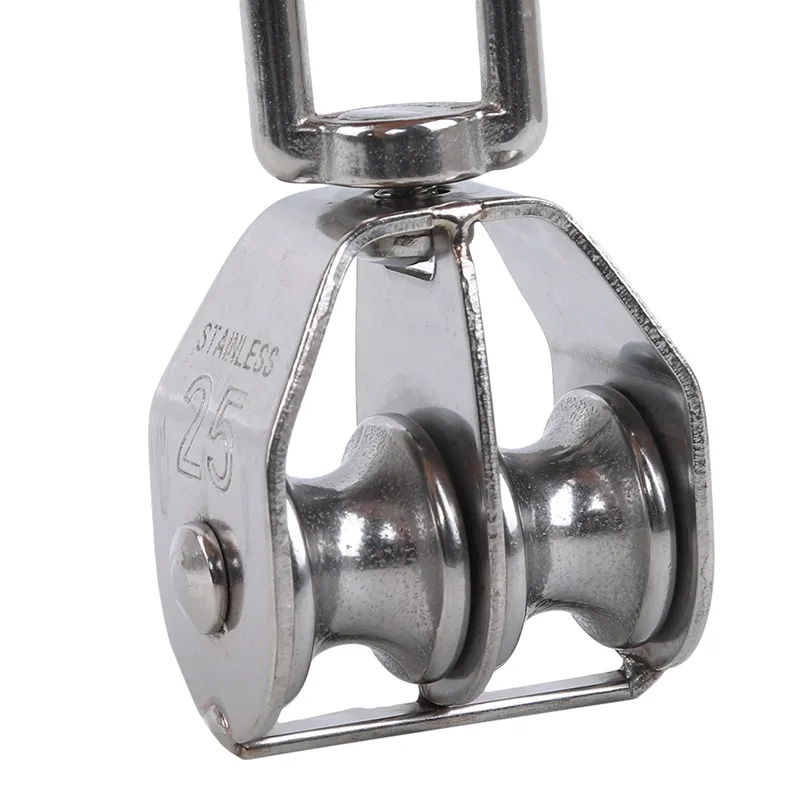 Stainless Steel Pulley M15/M25 Single/Double Wheel Swivel Lifting Rope Pulley Set Wire Rope Crane Pulley Lifting Wheel Tools