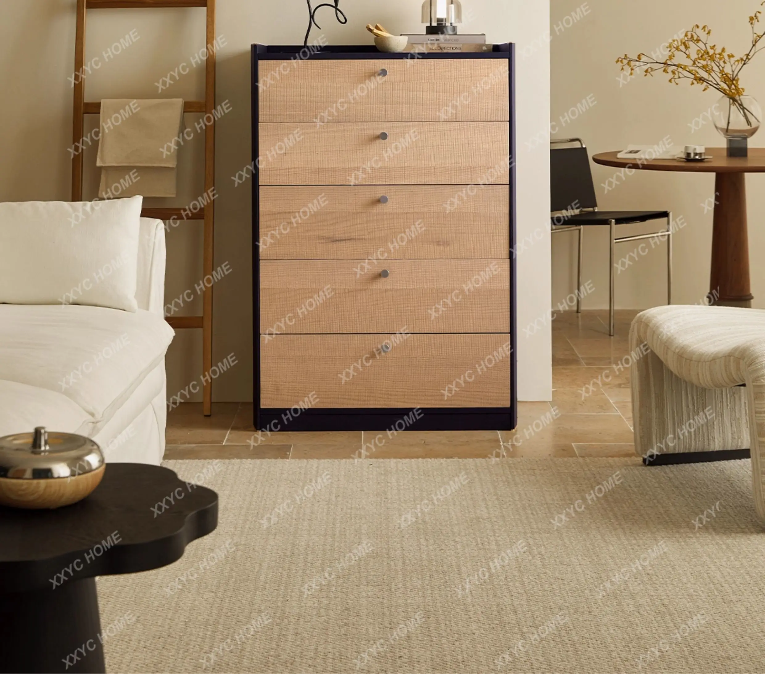 

Modern simple solid wood chest of drawers living room retro storage locker
