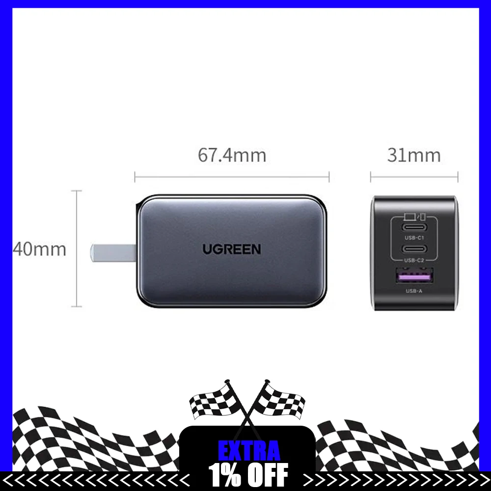 

UGREEN 65 Вт GaN зарядное устройство Quick Charge 4.0 3.0 USB C зарядное устройство для iPhone 17 16 15 Pro Max ноутбук Macbook Air Tablet PD быстрое зарядное устройство