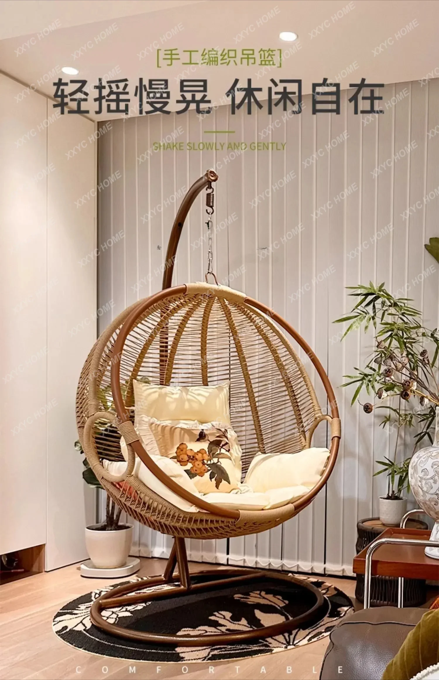 A hanging basket rattan chair balcony indoor swing chair home leisure bird's nest hanging chair