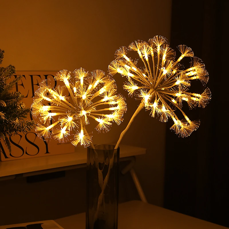 Warm White Blissful Bright Dandelions Twinkling Fiber Optic Light Battery-Powered Home Decoration Artificial Lamp