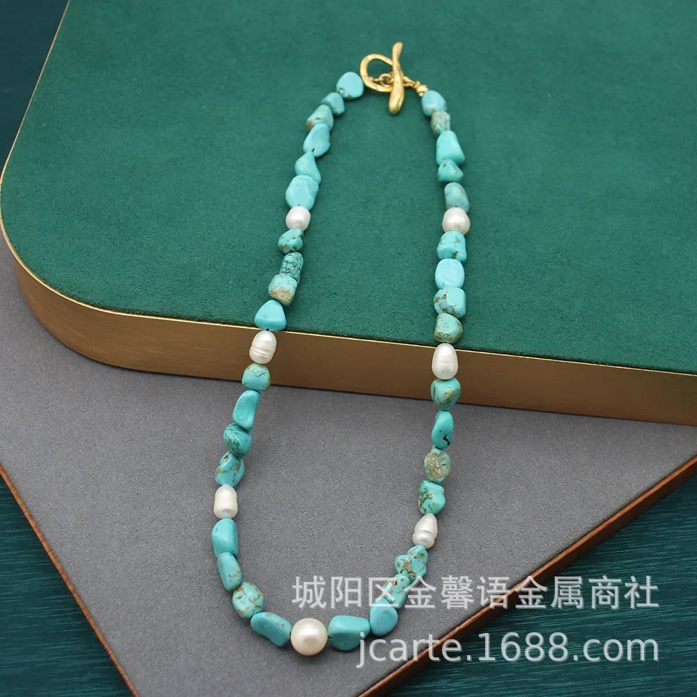 

Niche Design Freshwater Pearl Beaded Turquoise Baroque Style Cool Style Necklace
