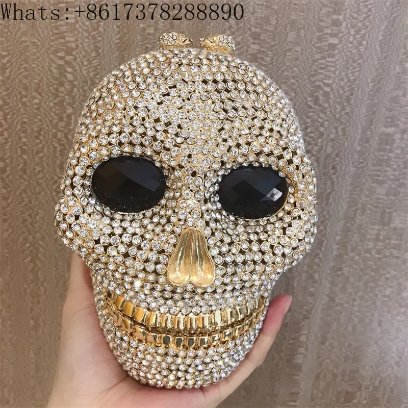 

Fashionable European and American style skull skull dinner bag storage bag Halloween metal three-dimensional bag women's clutch