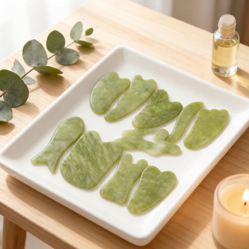 

Natural Green Xiuyu Scraping Board For Face Jade Massager Body SPA Acupuncture Beauty Facial Skin Health Care Beauty Tool