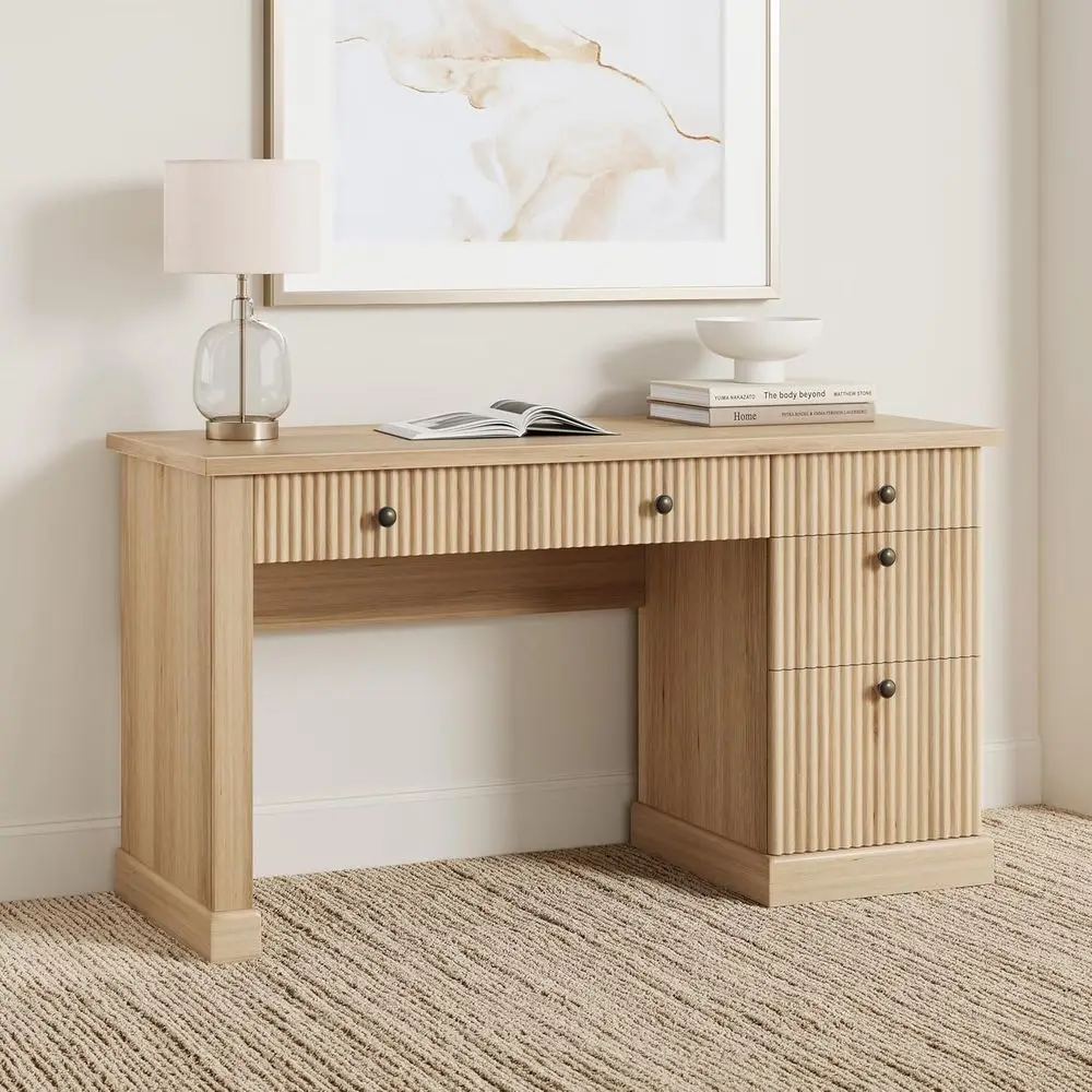 

54-inch Executive Wood Desk with Charging Station and Storage Cabinet for Home Office or Study
