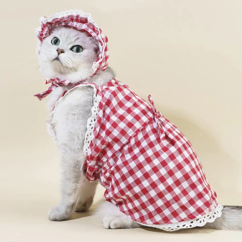 1 Set Cat Skirt Soft Comfortable Classic Plaid Kitten Dress Photograph Props Polyester Cats Dogs Dresses Pet Clothes For Summer