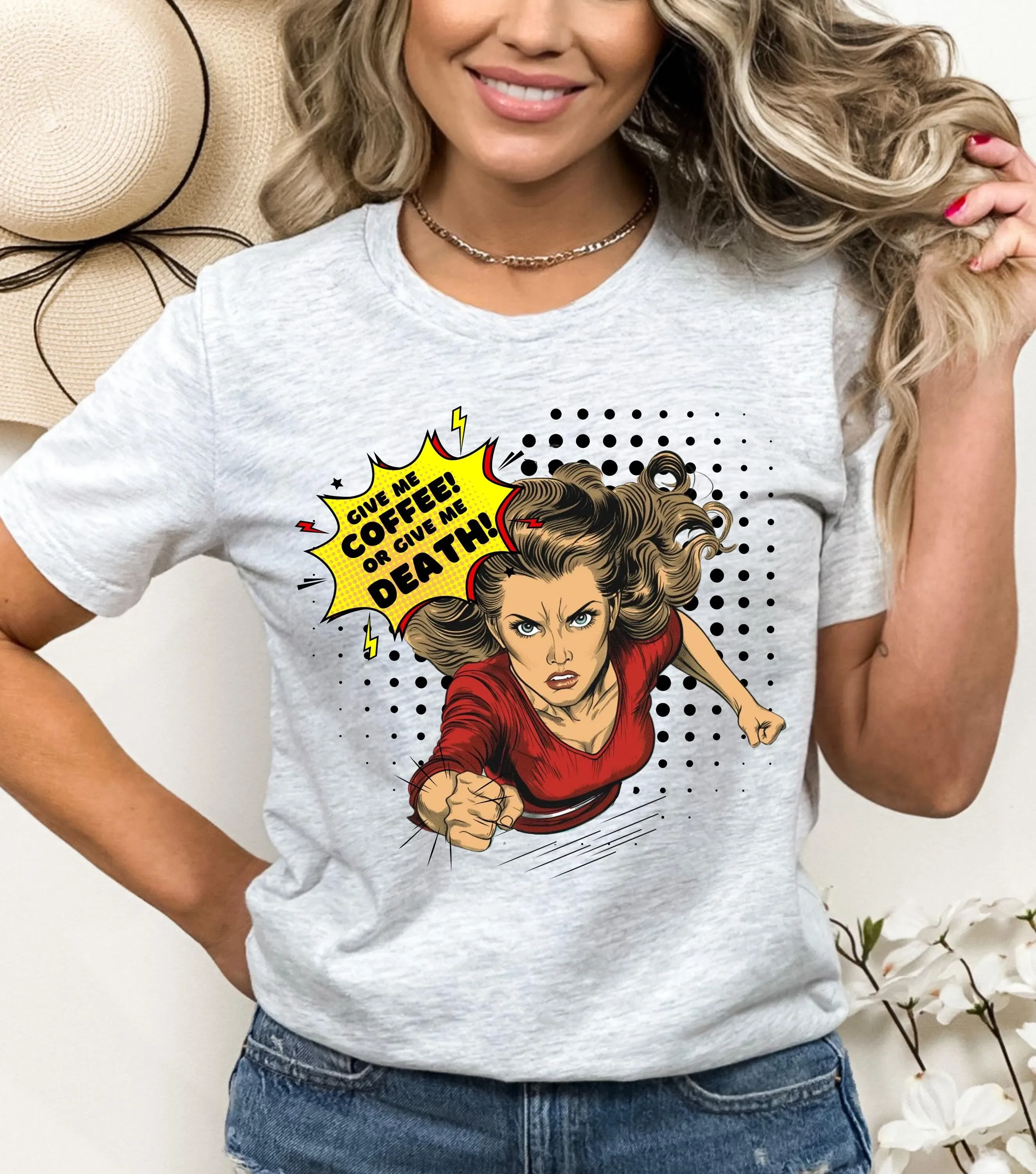 Give Me Coffee or Death T Shirt Lover AddicT Comic book style Caffeine