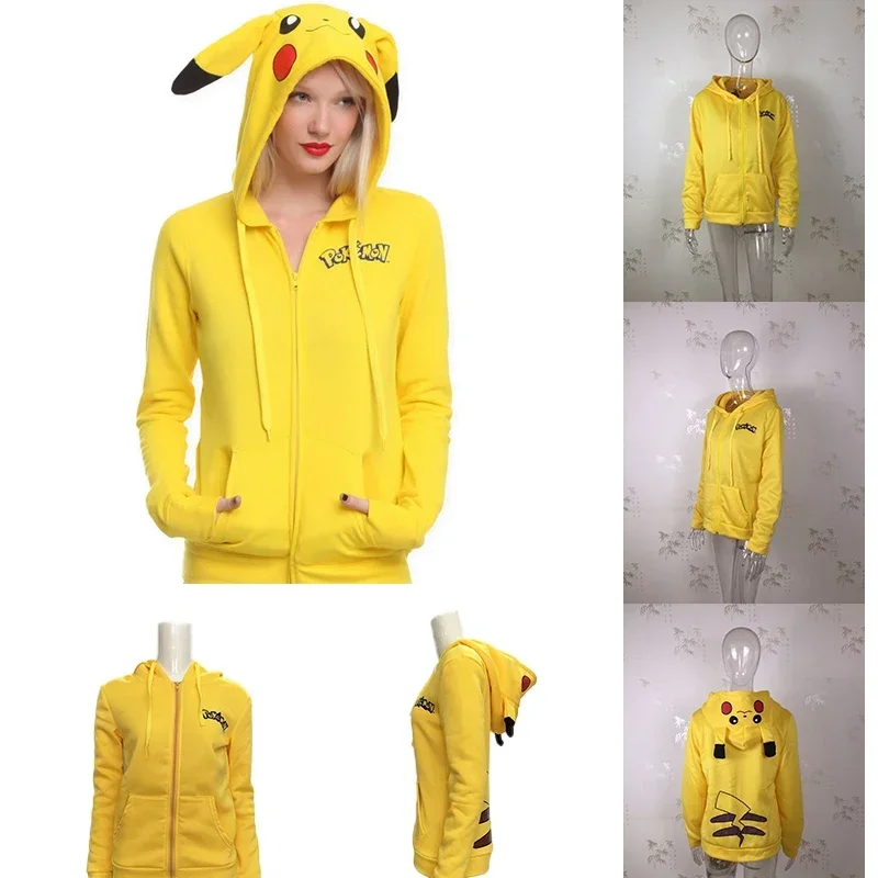 Pokemon Yellow Pikachu Sweatshirt Hoodies Cartoon Printed Clothe Sweatshirt Women Hooded Spring Autumn Winter Casual Long Sleeve