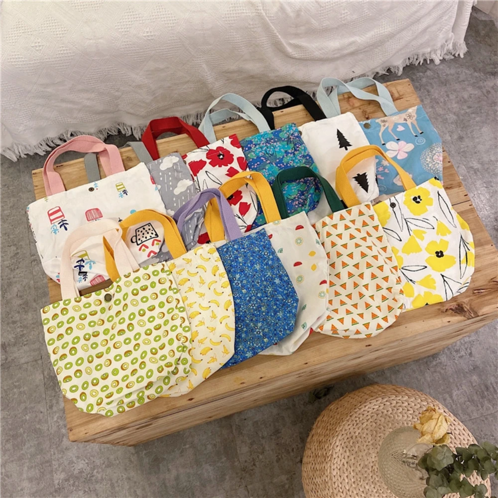 Small Fresh Portable Lunch Bag Female Mini Hand Carry Cloth Bag Leisure All-Match Handbag Environmental Shopping Bag Casual Tote