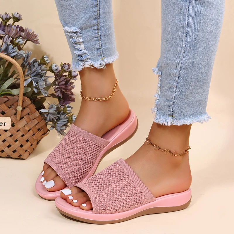 Zapatos de fuerza elástica para Mujer, zapatillas planas romanas informales para playa, interiores y exteriores, sandalias de verano, novedad