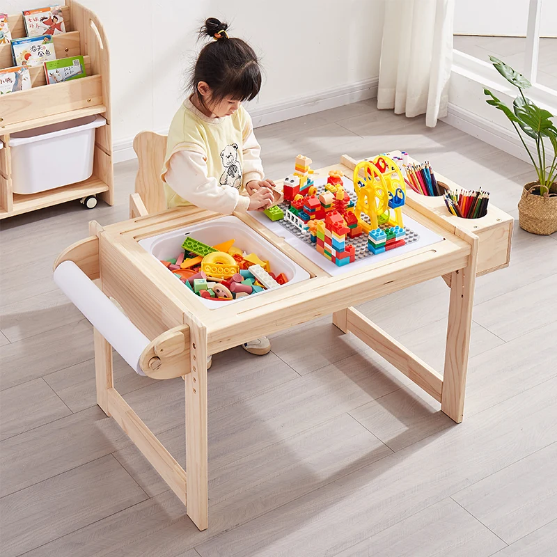 Children\'s Game Table, Multifunctional Solid Wood Peanut Table, Learning Block, Children\'s Toy Table, Early Education