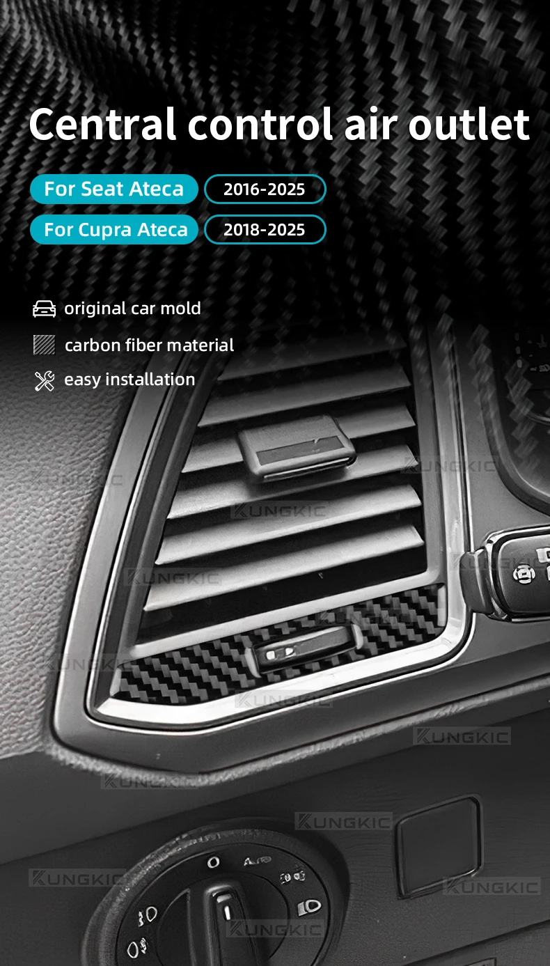 Echter, weicher Carbonfaser-Aufkleber für SEAT Ateca 5F 2016-2025 und Cupra Ateca 5F 2018-2025, LHD RHD, für die zentrale Steuerung und den Luftauslass im Auto – Detail 1