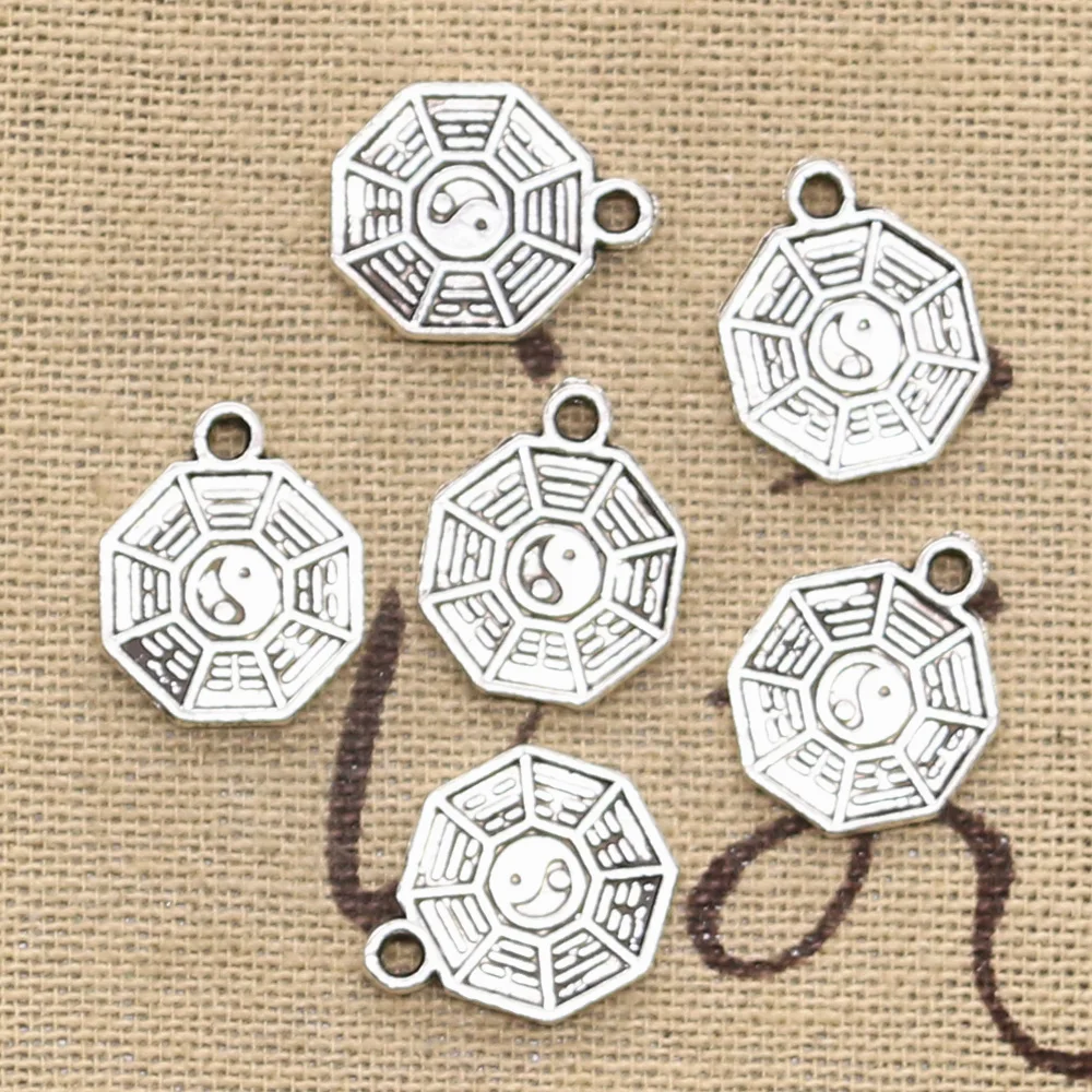 30pcs Charms Eight Diagrams Yin Yang 15x12mm Antique Silver Color Pendants Tibetan Findings DIY Handmade Making Craft