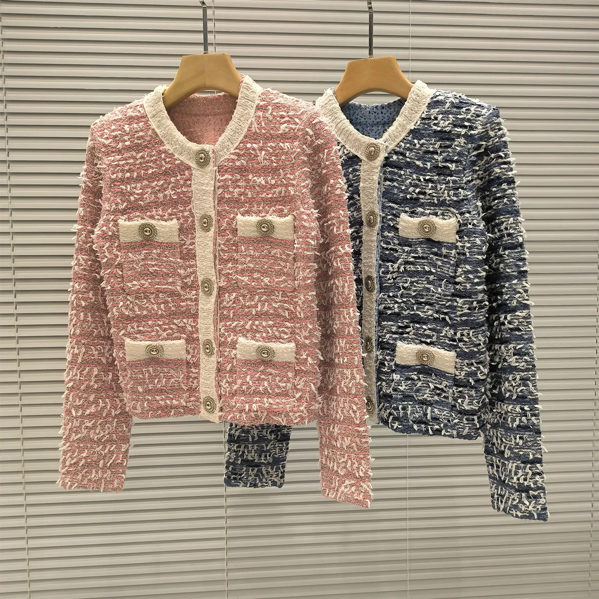 

Высококачественный парижный кардиган Dr с бахромой и золотым синим висячим женским ансамблем Ele Faion