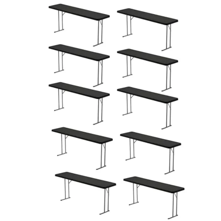 

6-Foot - 72" Long Black Plastic Folding Seminar Training Table Portable 18" Wide Narrow, 29" High, Events Indoor Outdoor Lightw