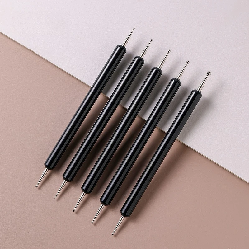 Double‑ended Black Handle Nail Dotting Pen Set Metal Tip DIY Nail Art Dotting Drawing Rhinestone Picker Manicure Design Tools for Home Salon Use