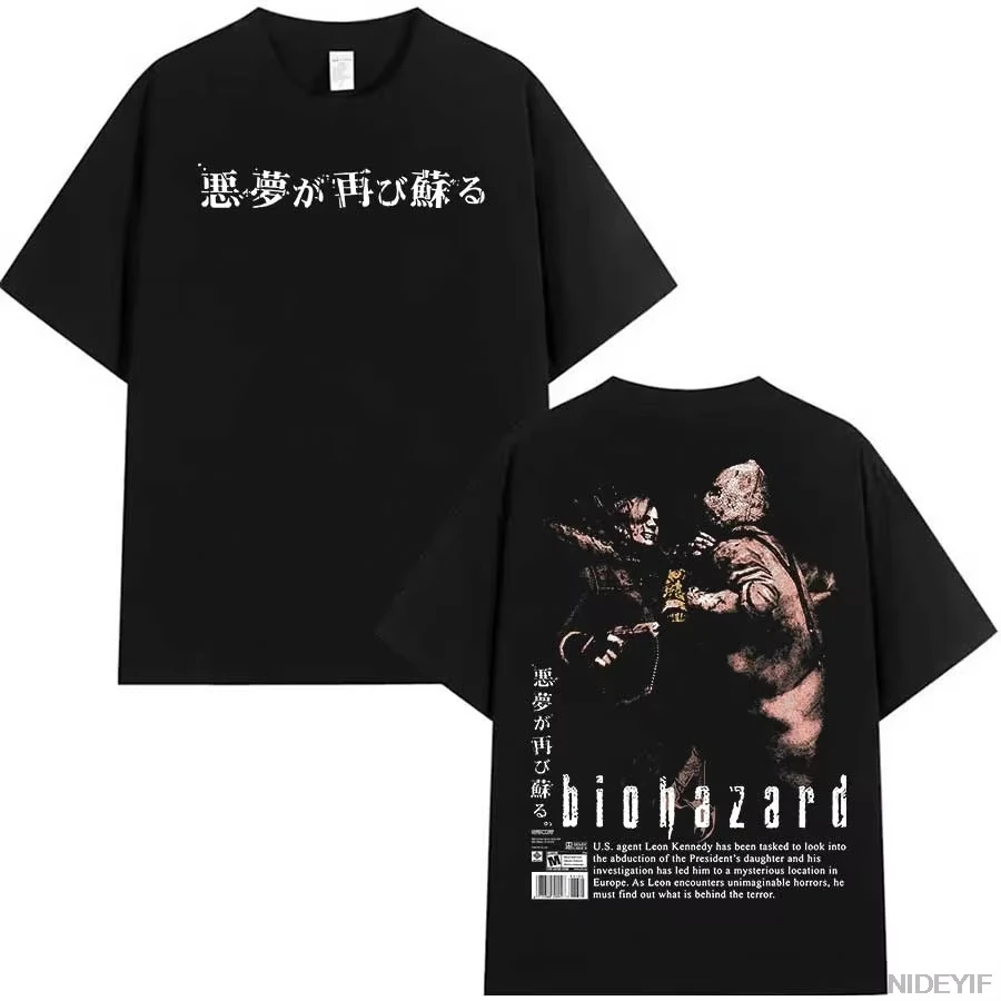 26 Fashon New Resident Evil 2 Biohazard Game T-shirt for Men Women Leon Kennedy 100% Cotton T Shirts Streetwear Tops J56