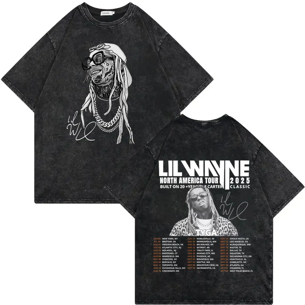 

Rapper Lil Wayne Tha Carter VI Tour 2025 T-shirts Men Women Clothing Vintage Washed T-shirt Casual Fashion Oversized T Shirts