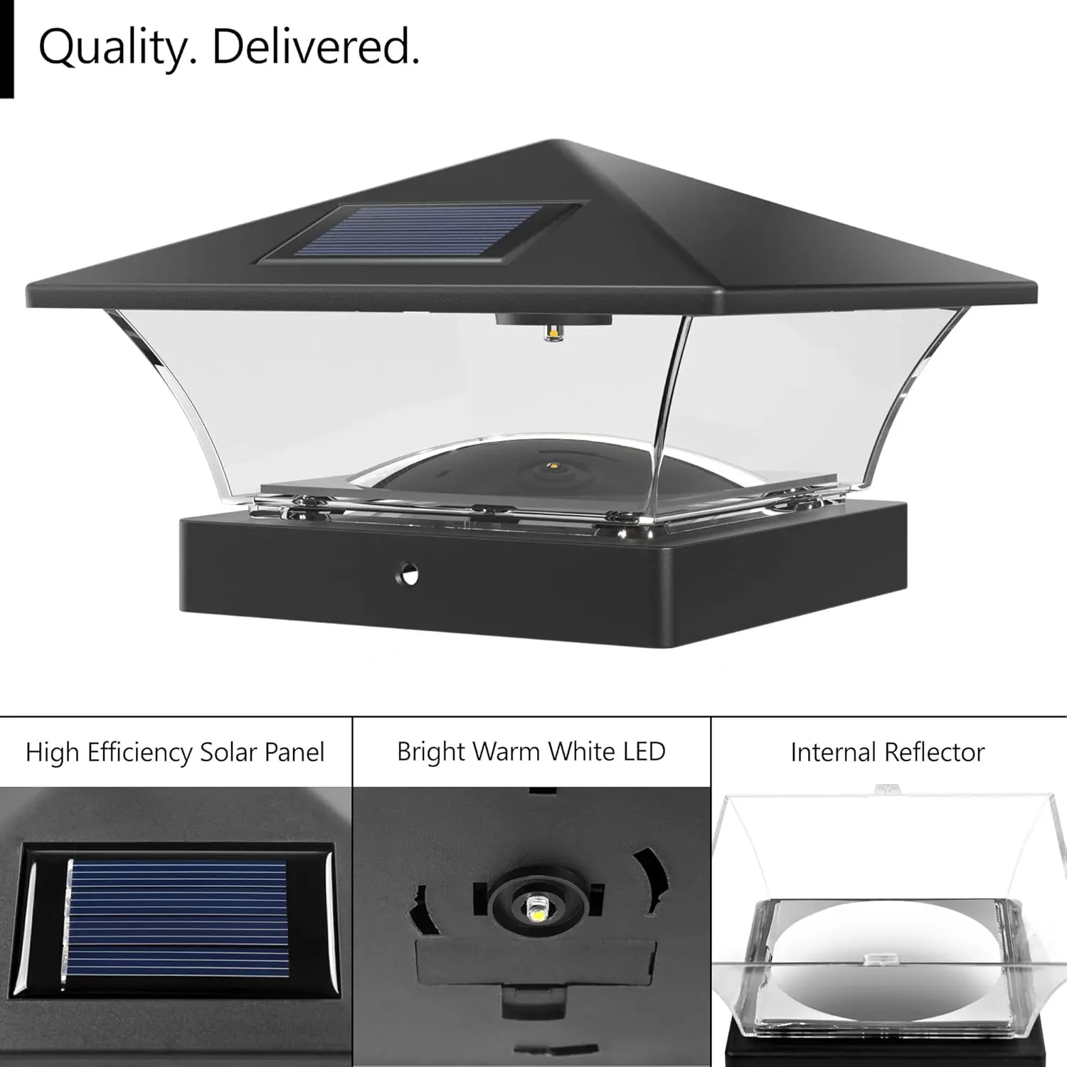 Classic Solar Post Cap Lights - Bright LED for Fence Deck Garden Patio - Slate Black (4 Pack)