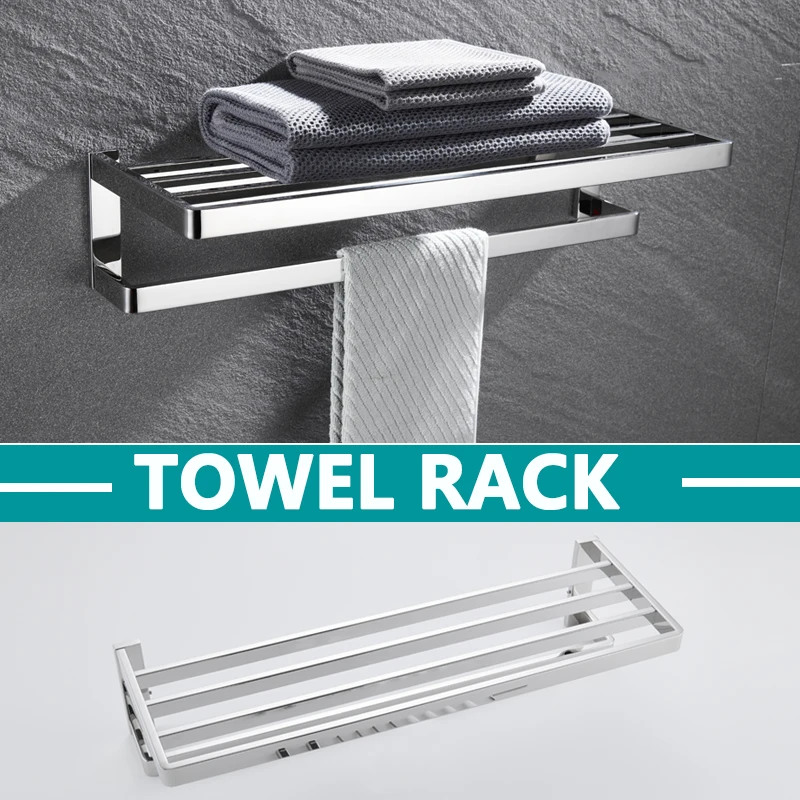 

Double Layer Bathroom Towel Racks Wall Mounted Stainless Steel Towel Shelf Bath Towel Holding Bars