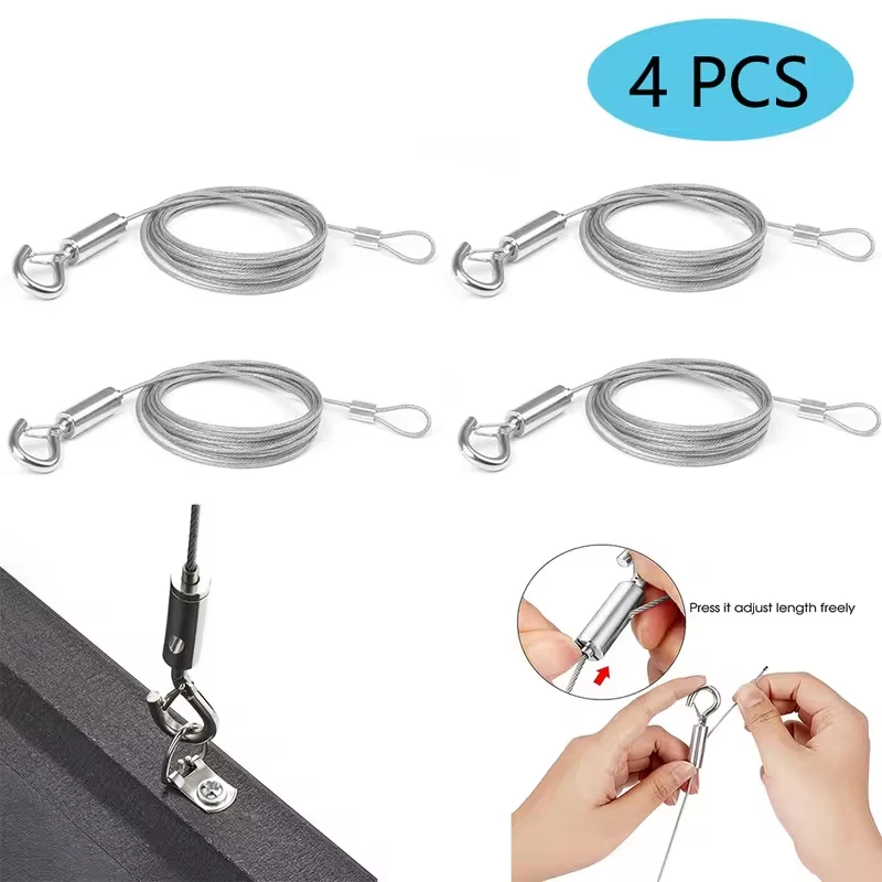 

4 pcs 1/2M 304 Stainless Steel Wire Rope Cable With Eyelet Hook Adjuster For Panel Lighting Picture Suspension Diameter 1.5/2mm