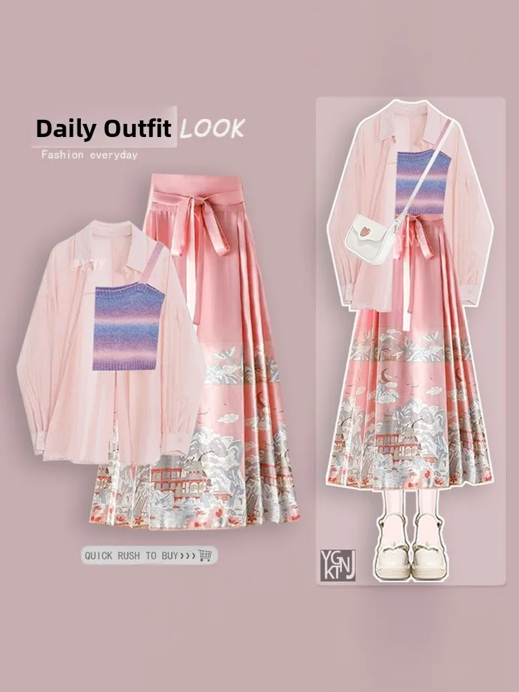 conjunto-feminino-rosa-da-moda-2024-saia-e-blusa-de-protecao-solar-com-alca-design-pequeno-e-sensacional-efeito-emagrecedor