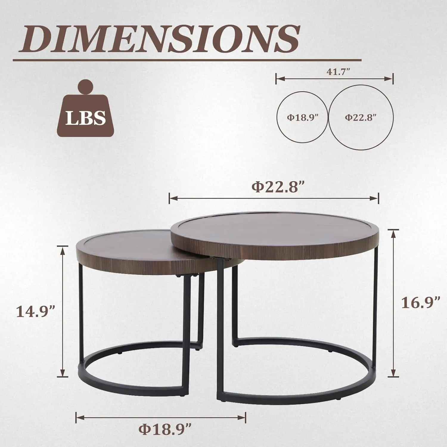 Sand Dune Modern Nesting Coffee Table Set Of 2, Round Patio Wood Side Table, Outdoor Small End Table, Brown