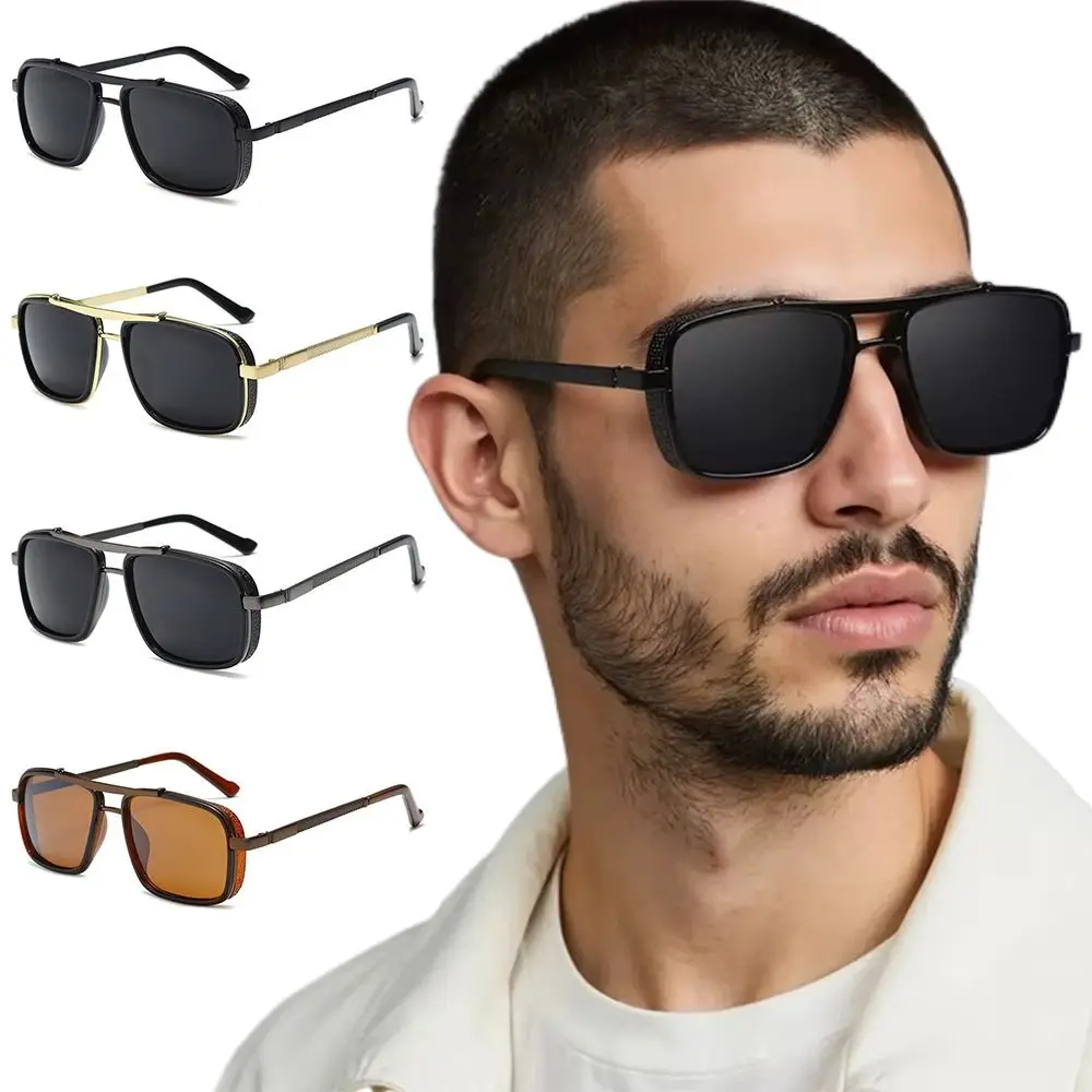 Retro Luxury Rectangle Sunglasses Thick Edge Summer Double Bridge Shades Classic Steam Punk Eyewear for Women & Men