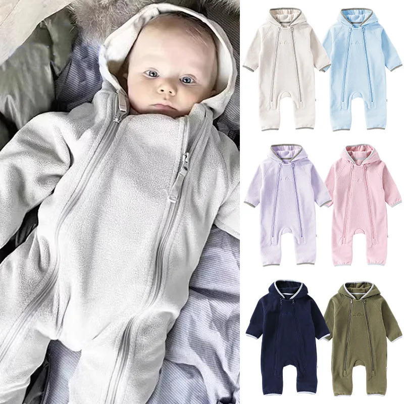 

Baby Warm Double-Sided Fleece Romper Newborn Solid Color Outdoor Clothes for Autumn Winter Crawling Baby Suit