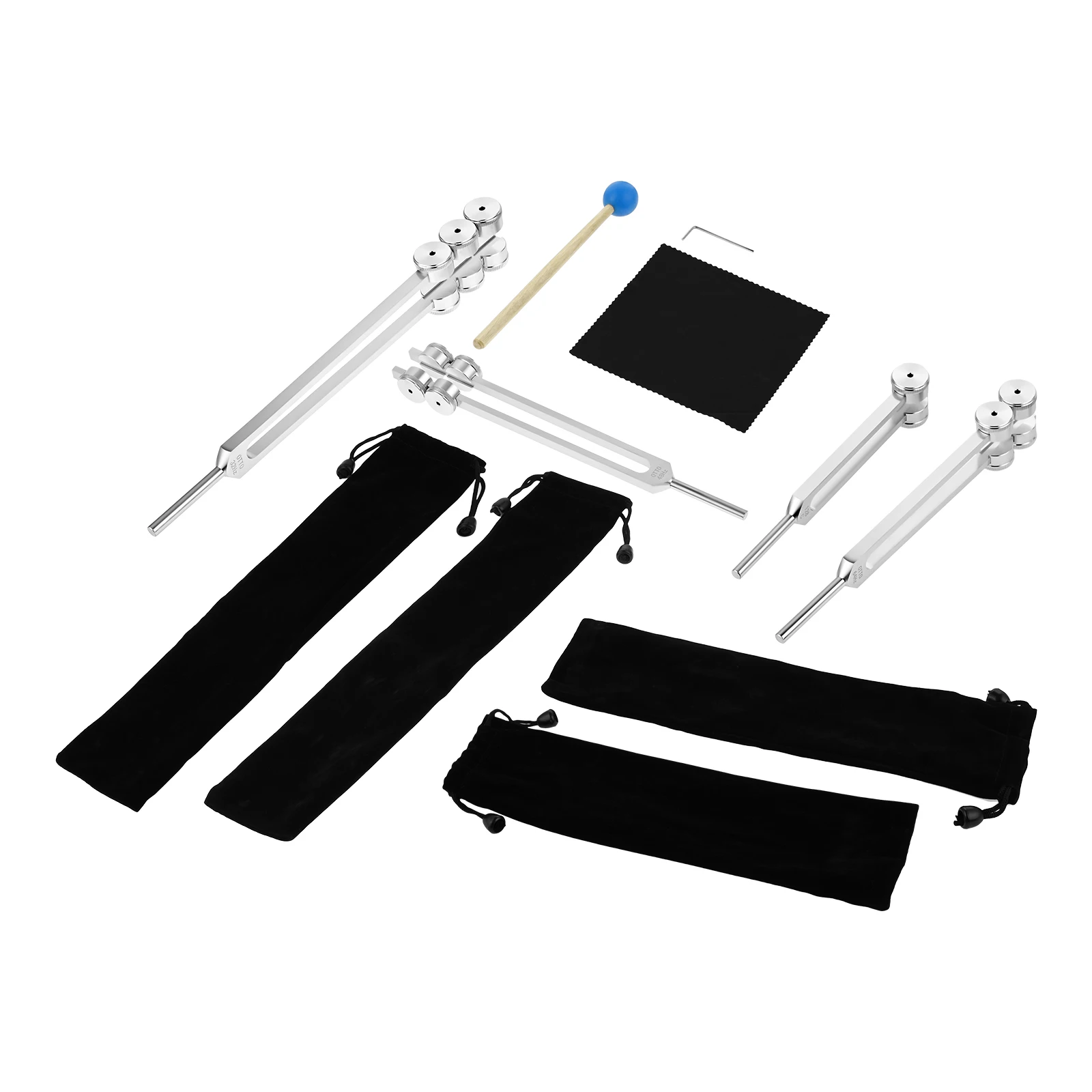 1set-otto-tuner-tuning-fork-set-32hz-48hz-64hz-and-128hz-weighted-tuning-forks-of-4-with-hammer-and-pouch-tuning-fork-kit