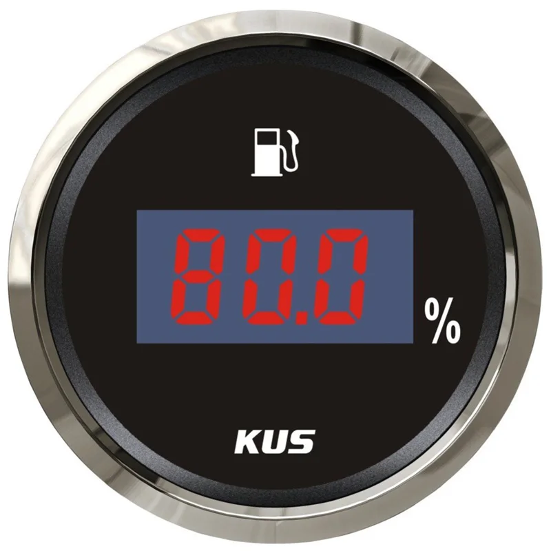 KUS 52 mm digitale brandstofniveaumeters 0-190 ohm zwarte brandstofniveaumeters apparaten 240-33 ohm met rode of gele achtergrondverlichting voor automatische boot
