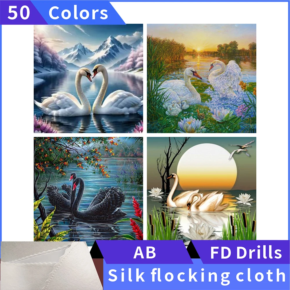 

50 цветов 5D алмазная живопись лебедь шелковая ткань квадратная круглая смола сказочная пыль AB украшение дома подарочные принадлежности