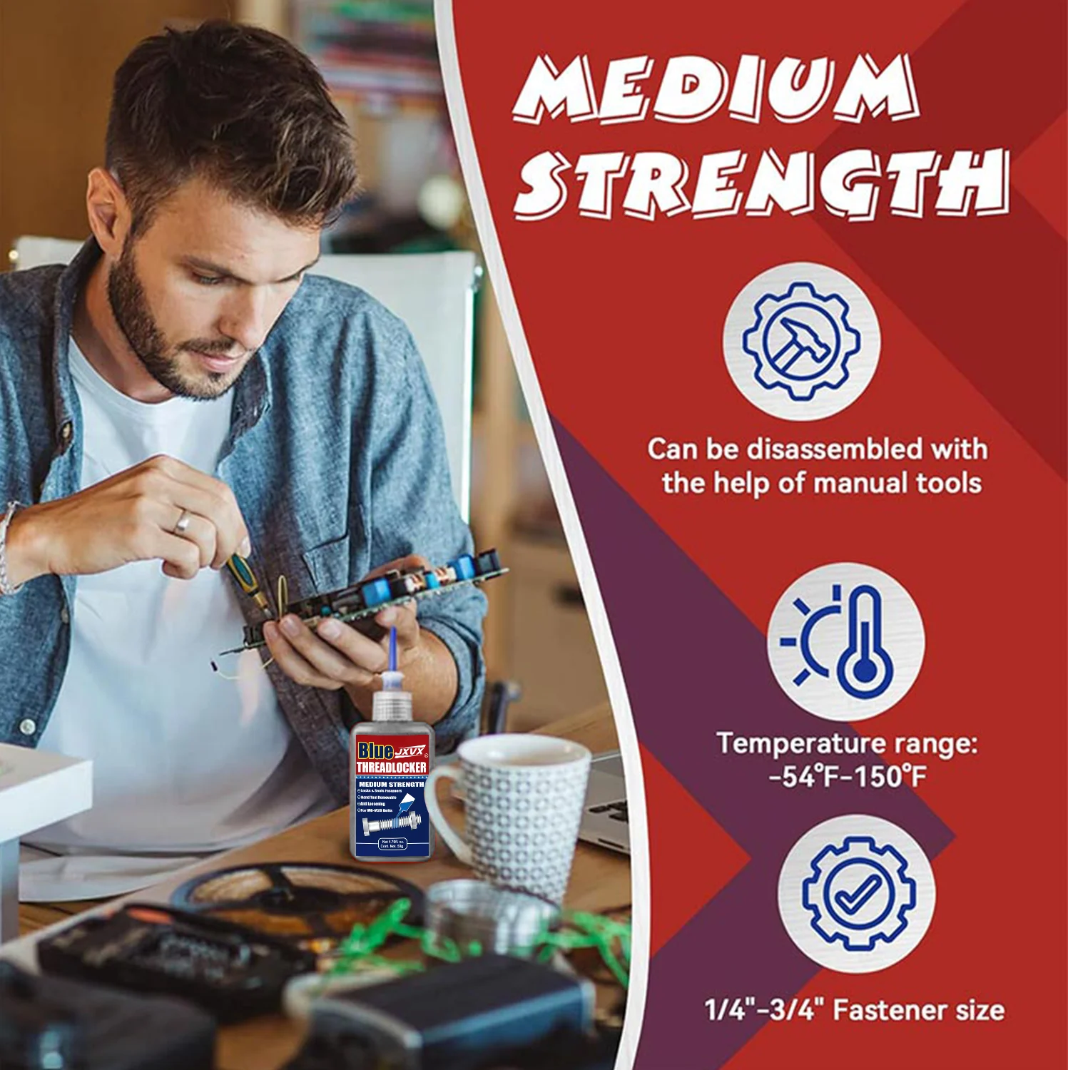 50ml Blue Threadlocker Anaerobic Glue Medium Strength Automotive-grade LockerThread for Metal, Fasteners, Nuts, Bolts to Against Losening Lock Tight Seal Fasteners Curing Corrosion-Resistant Automotive Grade. view 2