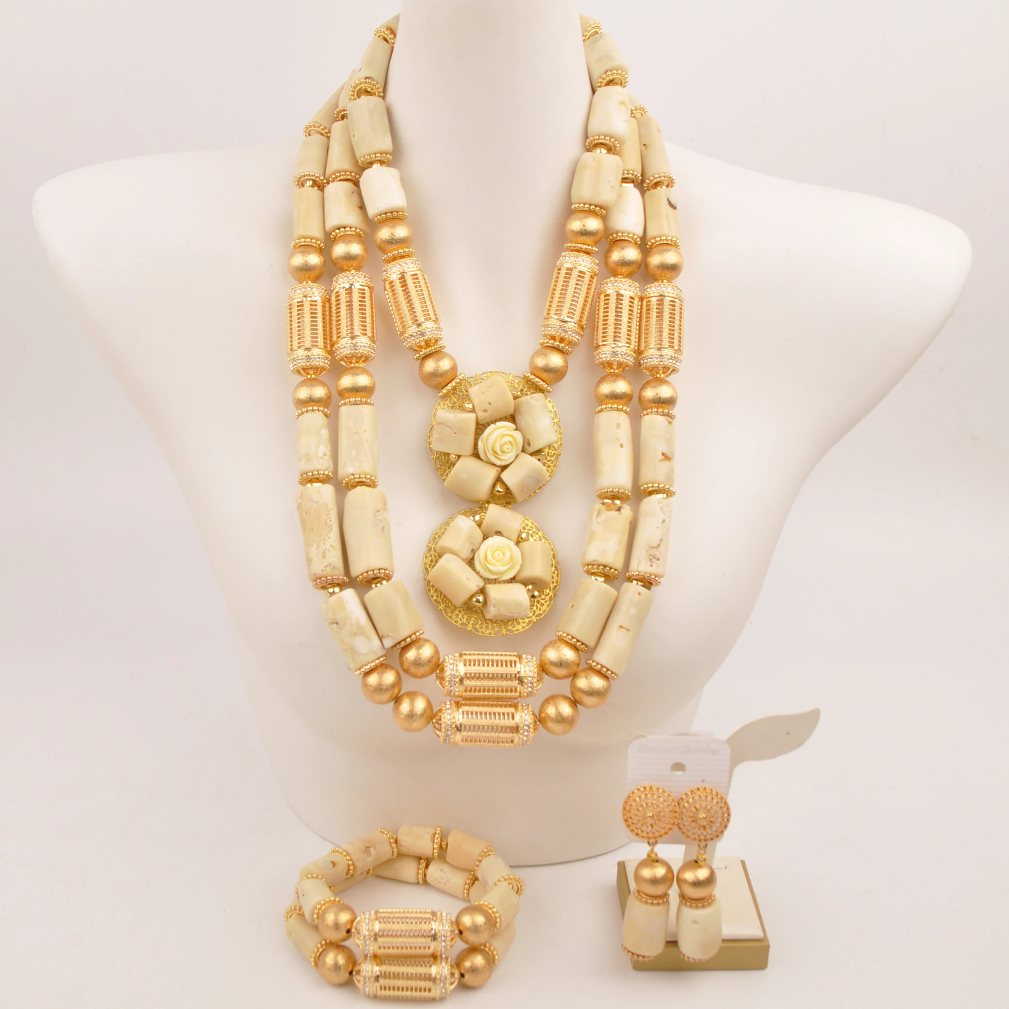 

Nigerian Wedding White Original Coral Bead Necklace African Beads Jewelry Set