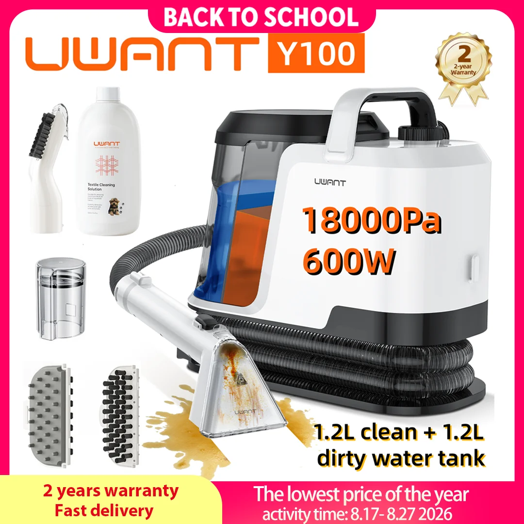 Image of Uwant Y100 18000Pa 600W Tragbarer Teppichreiniger, 2,4L Großer Wassertank, Selbstreinigend, Sprühbürste mit Saugfunktion, Handlicher Fleckenreiniger für Sofa, Vorhang, Bett, Autositz, Schuh