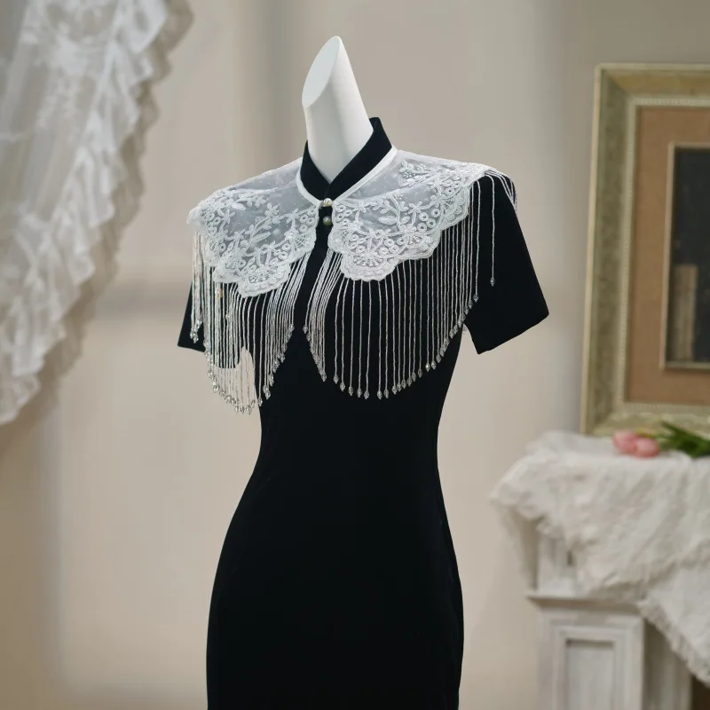 Cloud Collar Shawl New Chinese Style White Embroidered Lace Beaded Tassel For Women Qipao Hanfu Summer Wedding Party Accessory