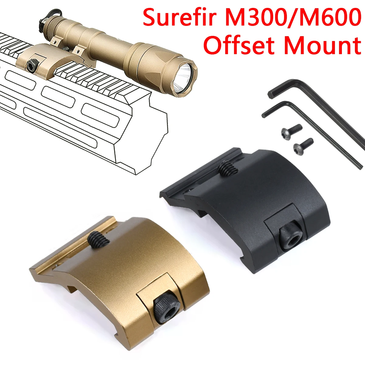 

Metal Surefir M300 M600 Flashlight Adaptive Offset Mount Tactical Hunting M600C M340 M640 Scout Light Support 20mm Rail System