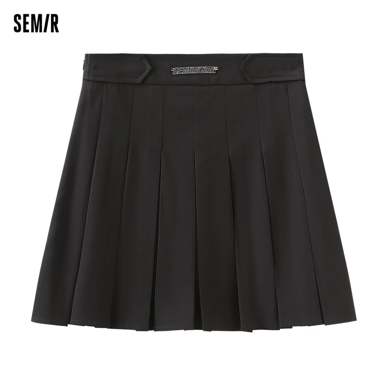 Semir 2024 Skirt Women Easy-Care A-Line Pleated Skirt Versatile Spring Letter Skirt For Small People Fashionable Temperament