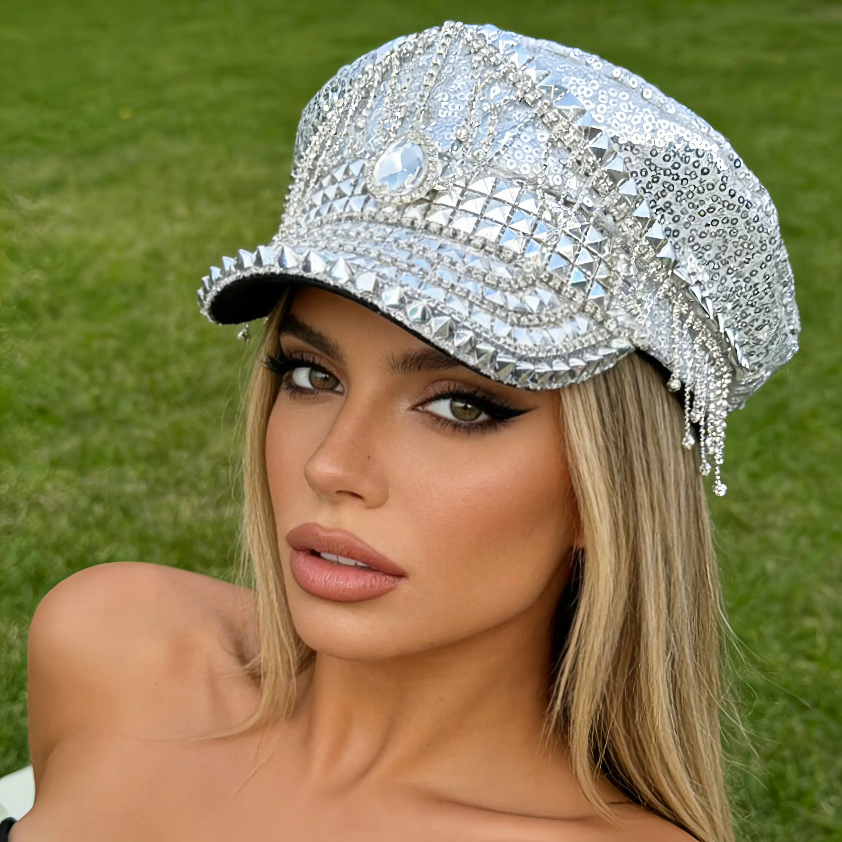

Rhinestone Captain Hat | Sparkly Adjustable Military Hats for Music Festivals, Bars, Bachelorette Party – Shiny Costume Cosplay