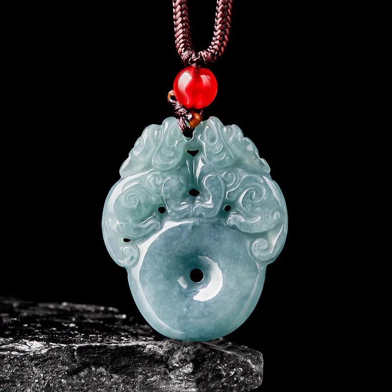 

Mai Chuang/ Hand-carved/ Natural Blue Water A Pair of Pi Xiu Necklace Pendant Ice Species Jade Men Women Couple Accessories Gift