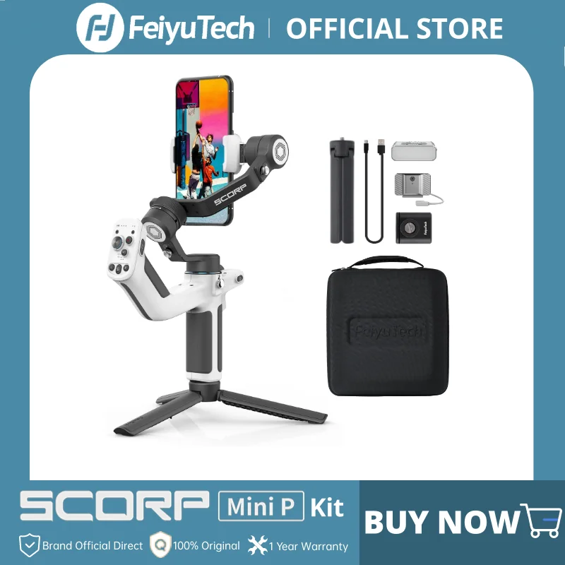 FeiyuTech Official SCORP MINI-P Kit 3-Axis Handheld Gimbal Handle Grip for Smartphone iPhone 15Pro Samsung with Tripod 520g load