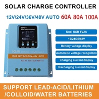 MPPT Solar Charge Controller100A 80A 60A  12V 24V 36V 48V AUTO Solar Panel Battery Intelligent Regulator LCD Display Dual USB